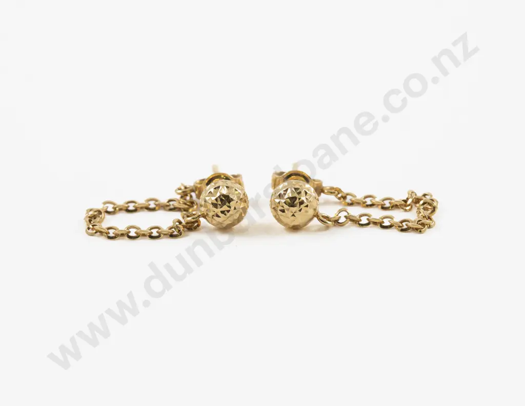 Pair 9ct 'Ball' Stud Dangle Pendant Earrings Image 1++