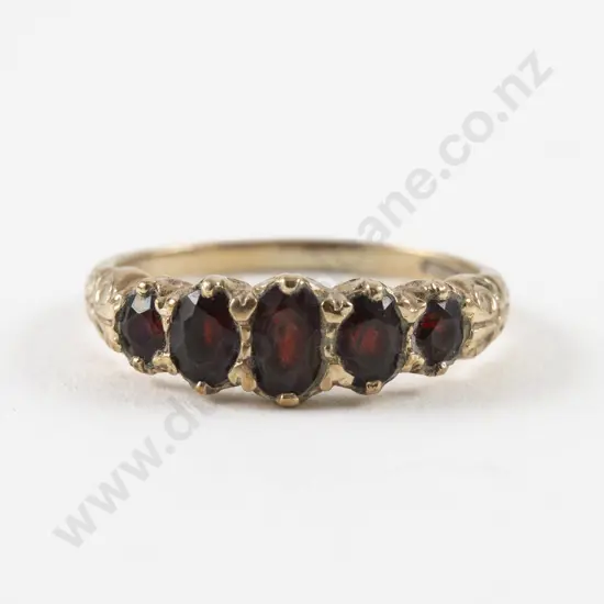 9ct Five Stone Garnet Band Ring