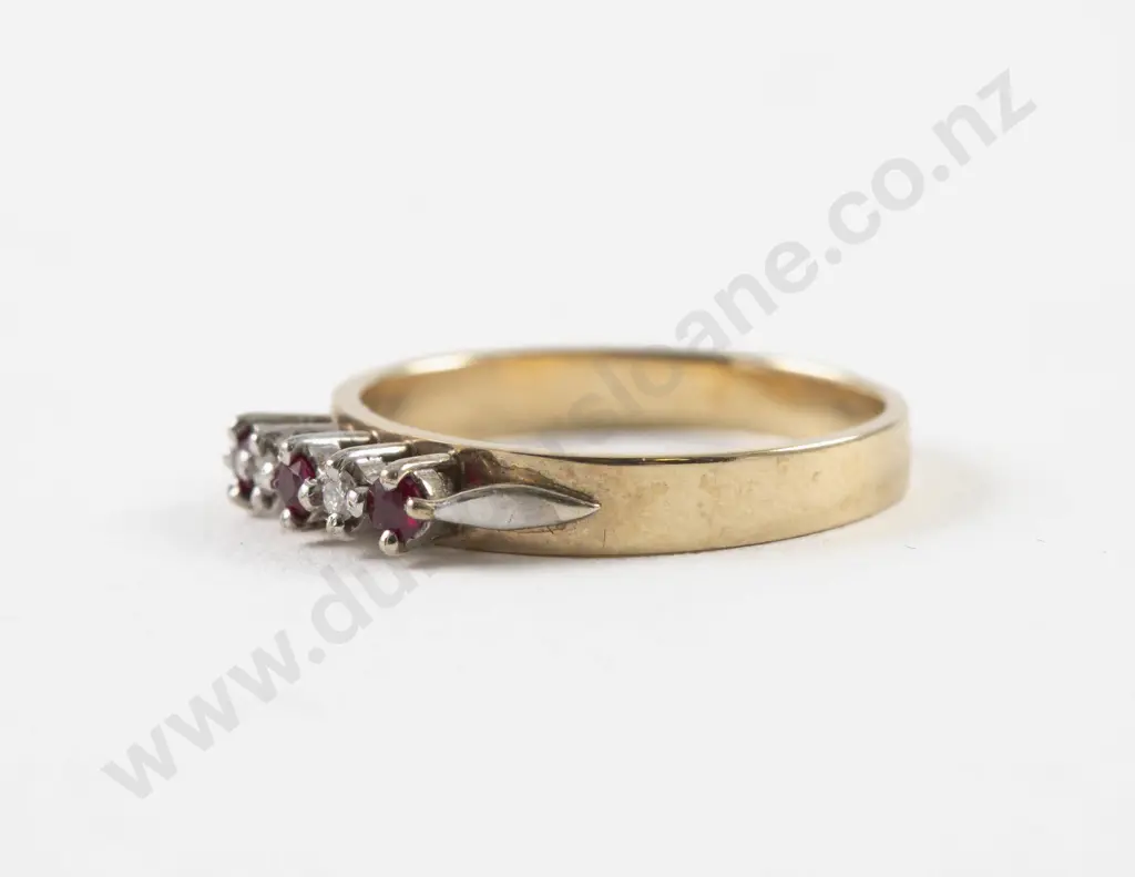 9ct Five Stone Diamond and Ruby Ring Image 1++