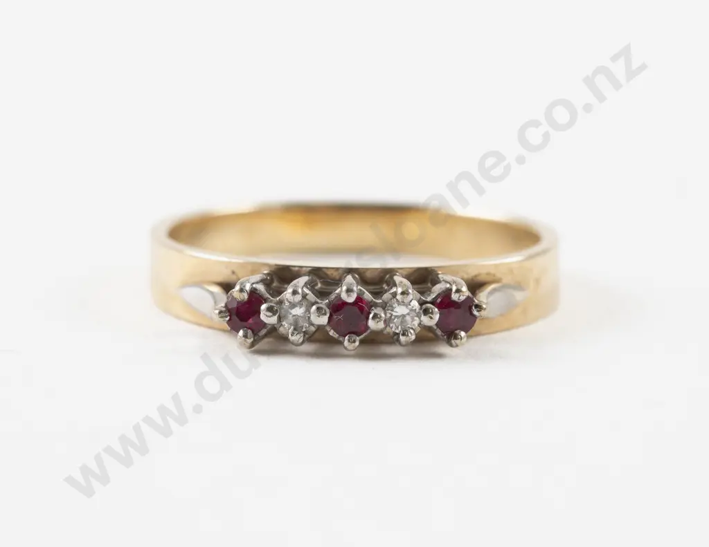 9ct Five Stone Diamond and Ruby Ring Image 1++