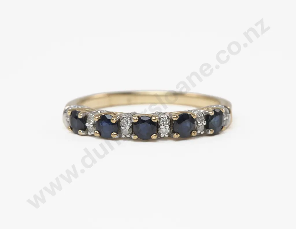 9ct Diamond and Sapphire Band Ring Image 1++