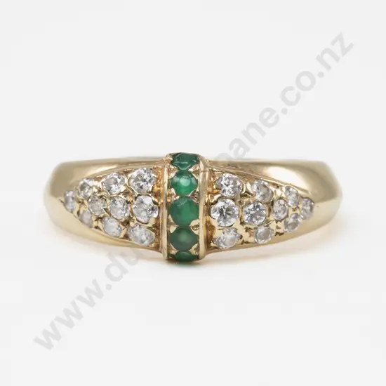 14ct 25Stone Diamond and Emerald Dome Band Ring