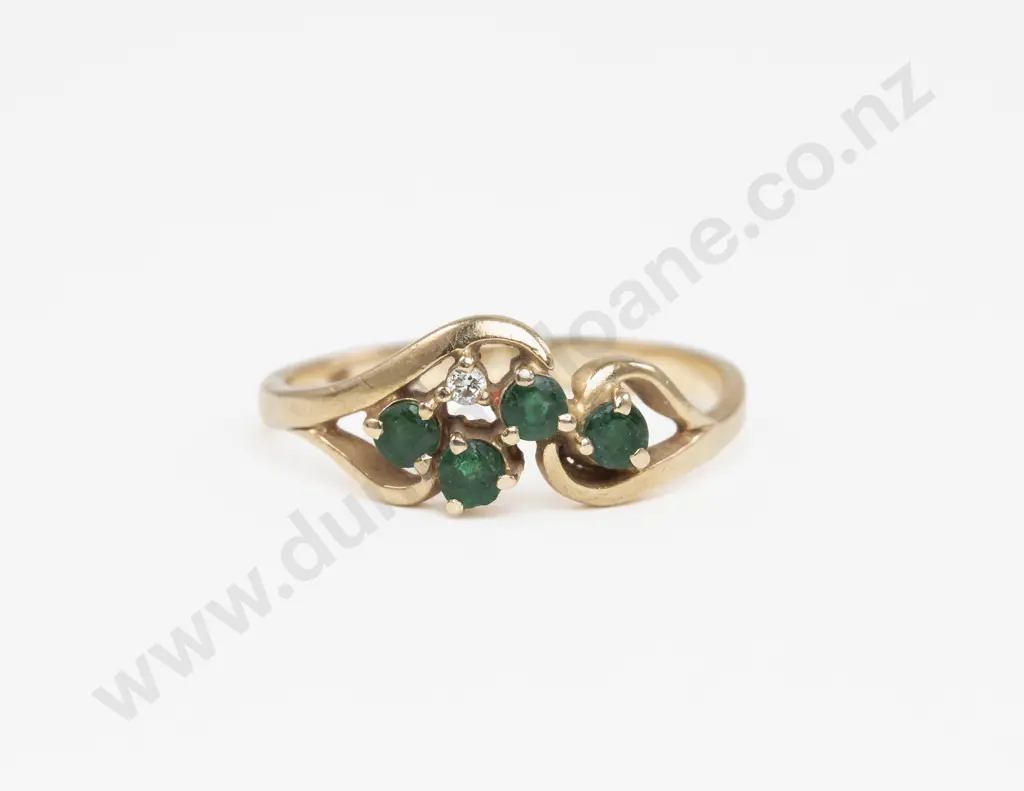 9ct Five Stone Diamond and Emerald Ring Image 1++