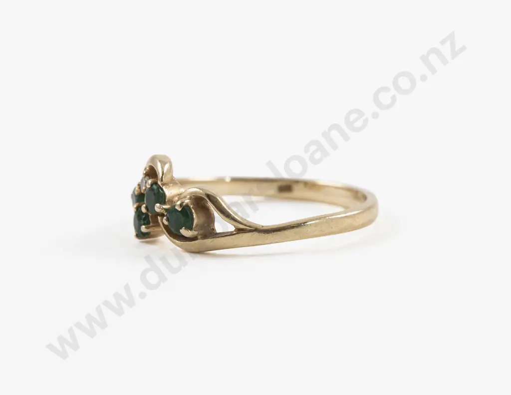9ct Five Stone Diamond and Emerald Ring Image 1++