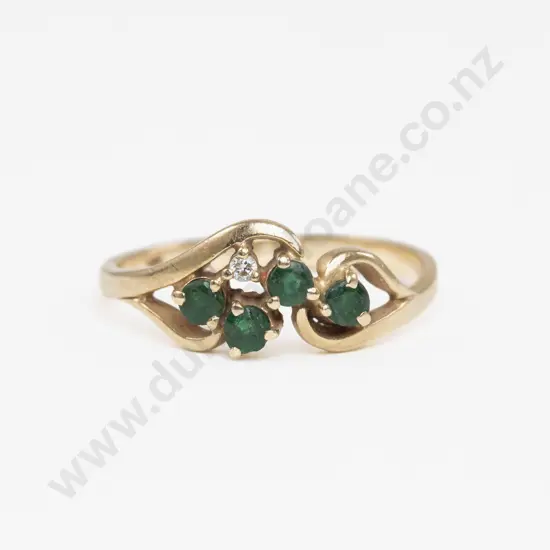 9ct Five Stone Diamond and Emerald Ring