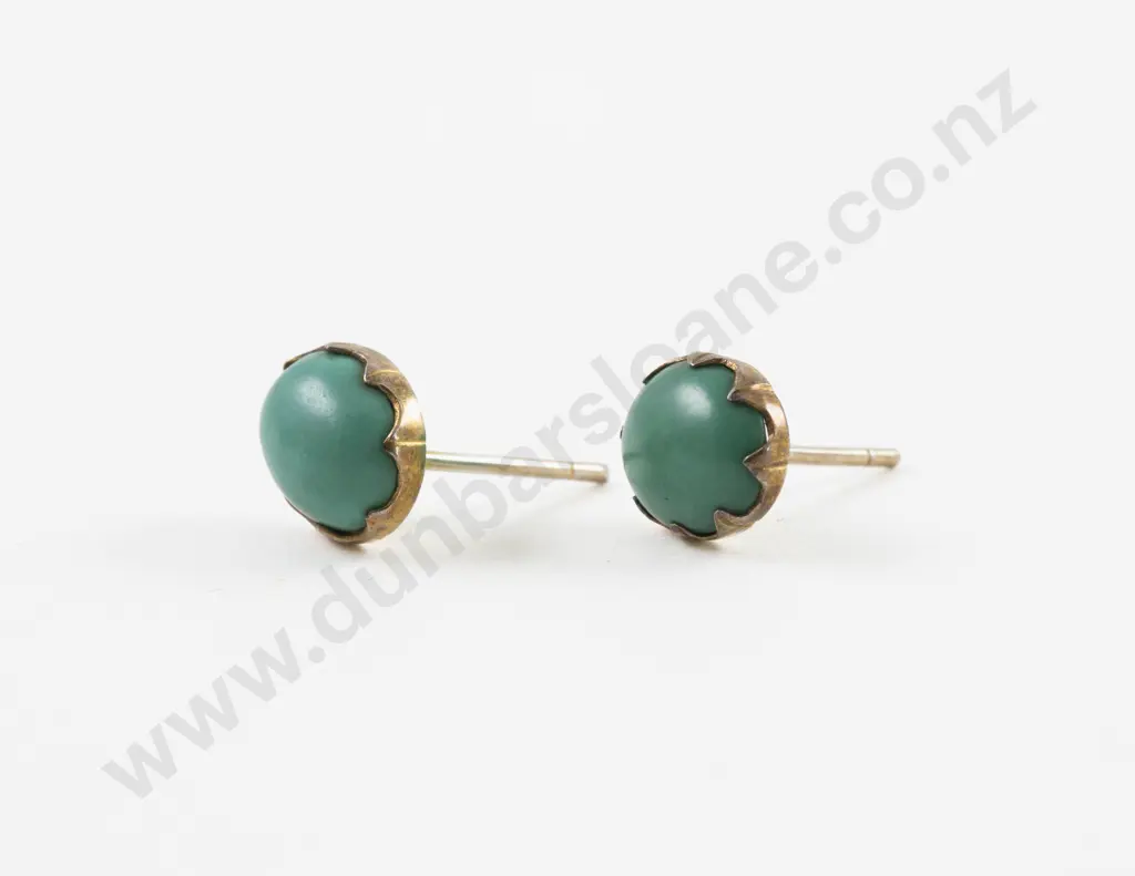 Pair 9ct Single Stone Turquoise Stud Earrings Image 1++