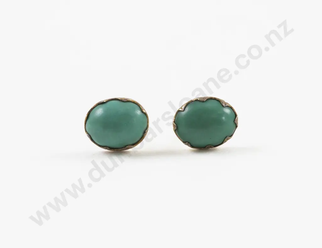 Pair 9ct Single Stone Turquoise Stud Earrings Image 1++