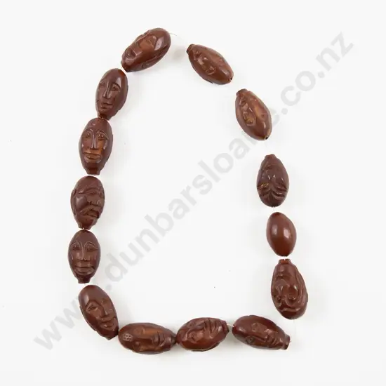 Vintage Hand Carved Chinese Olive Pit Face Beads