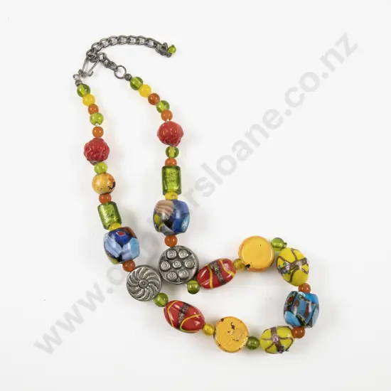 German Jeweller Single Strand Murano Glass Bead Necklace