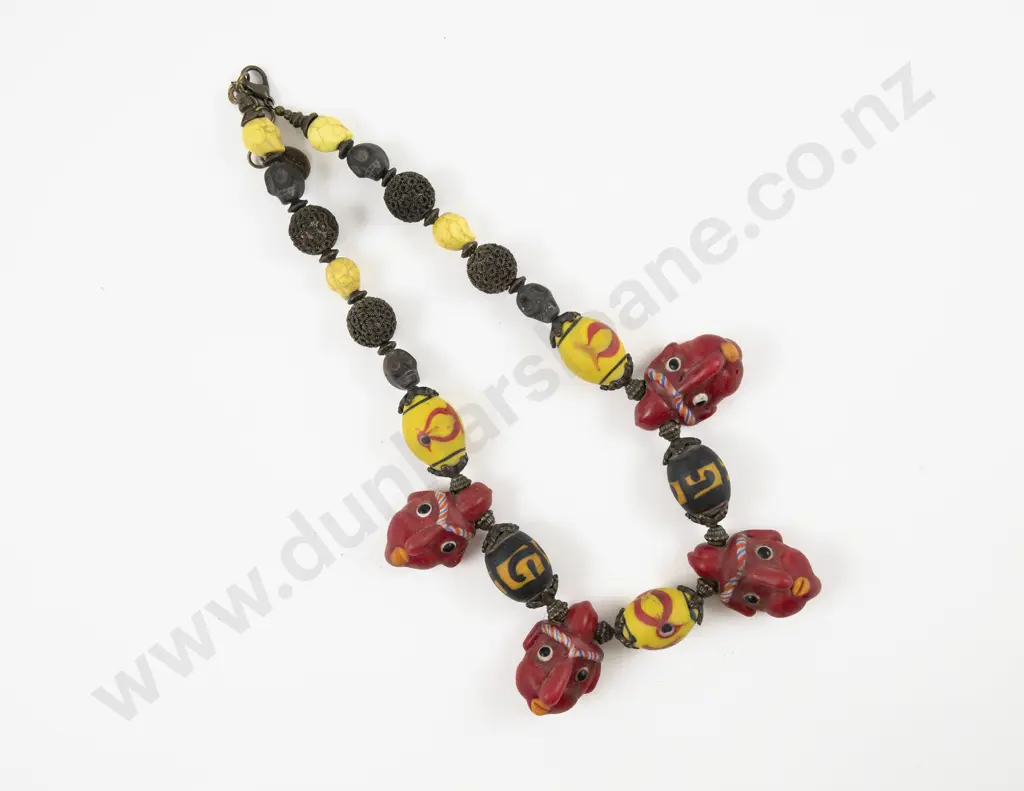Bead Gallery Nelson Vintage Clay and Glass Bead Necklace Image 1++