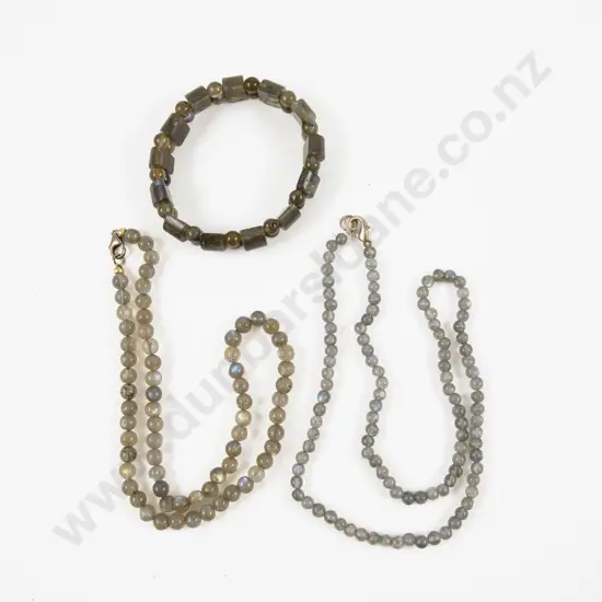 Two Single Strand Uniform Labradorite Bead Necklace and Bracelet