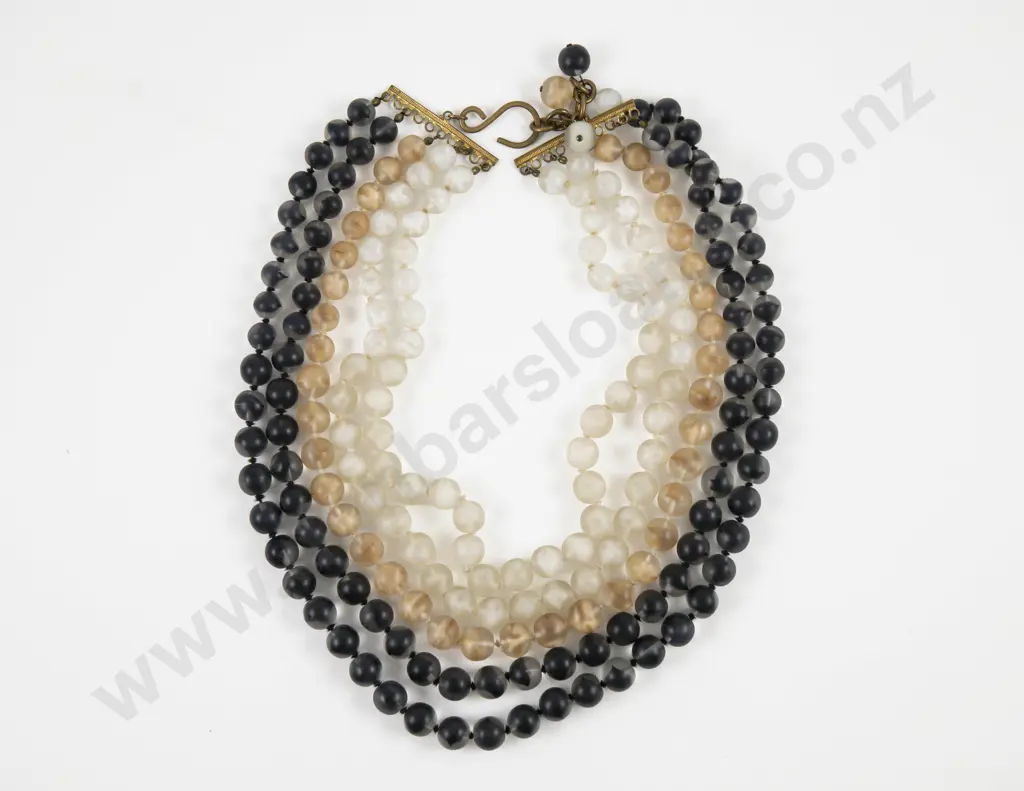 Vintage Five Strand Frosted Glass Bead Necklace Image 1++