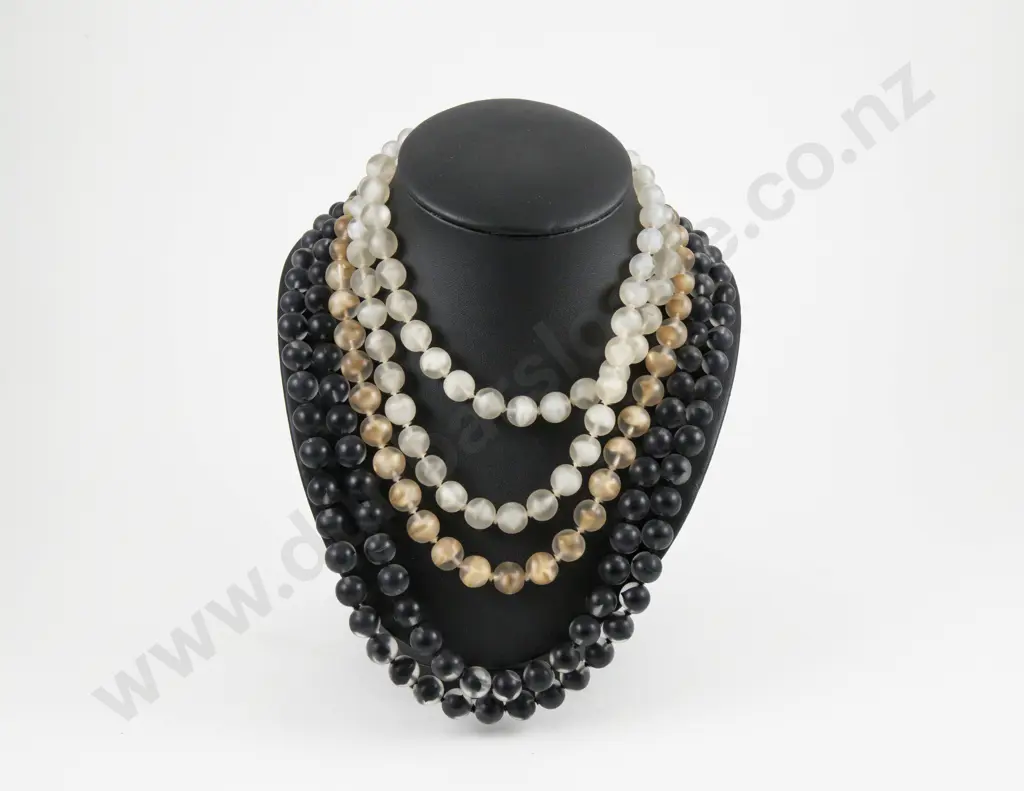 Vintage Five Strand Frosted Glass Bead Necklace Image 1++