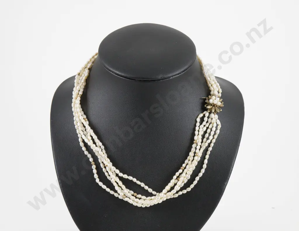 Multi Strand Fresh Water Pearl and Gold Bead Necklace Image 1++