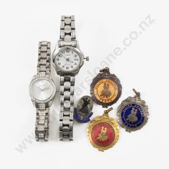 Gold and Silver Plated Allied Amateur Test Dance Medals with Two Wrist Watches