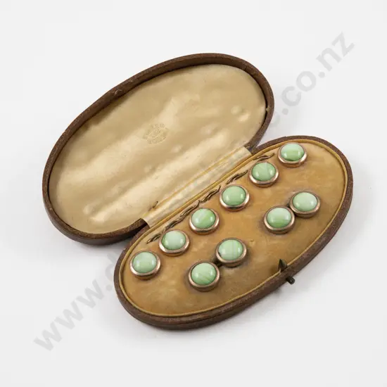 Vintage Cased Set Gold Plated Marbled Glass Buttons with Pair Matching Cuff Links