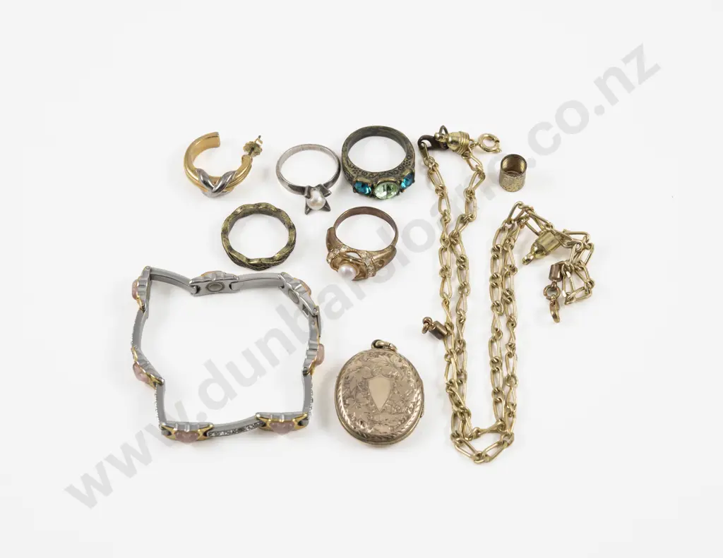Gold Plated Engraved Oval Photo Locket with Collection of Assorted Costume Jewellery Image 1++