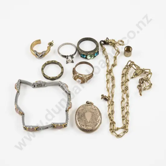 Gold Plated Engraved Oval Photo Locket with Collection of Assorted Costume Jewellery