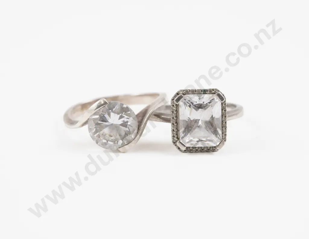 Two S/S Single Stone Clear Crystal Rings Image 1++