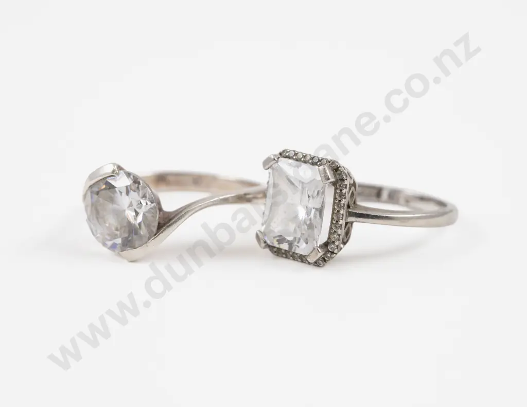 Two S/S Single Stone Clear Crystal Rings Image 1++