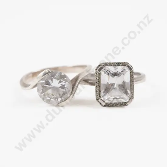 Two S/S Single Stone Clear Crystal Rings