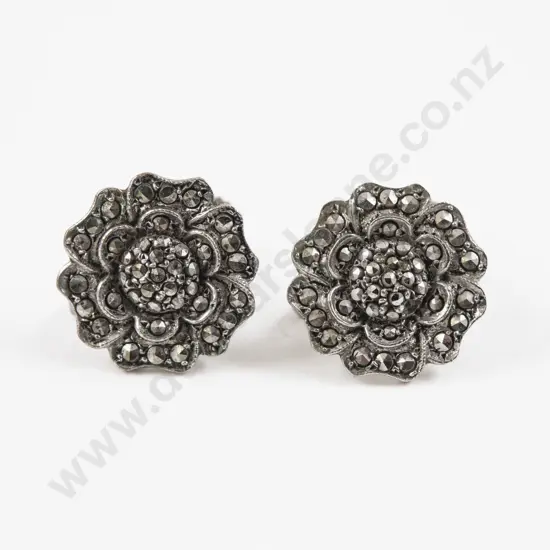 Pair S/S Marcasite Floral Stud Earrings