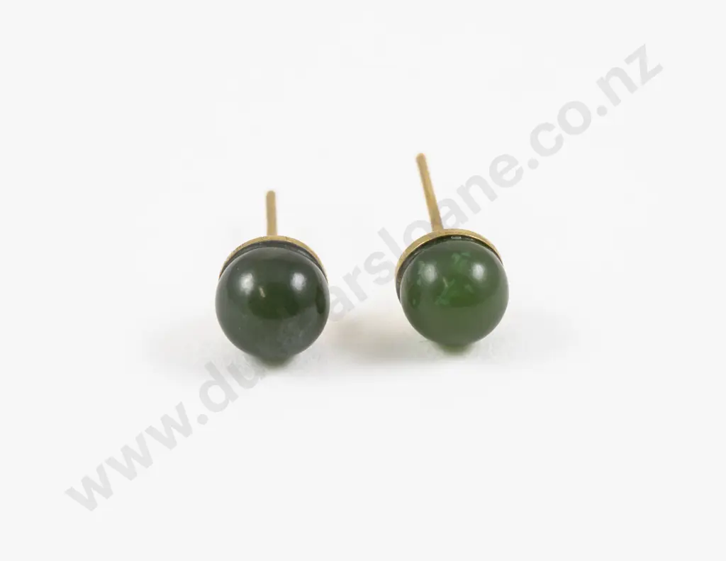 Pair Gold Plated Jade Stud Earrings Image 1++