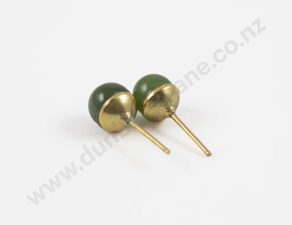 Pair Gold Plated Jade Stud Earrings Image 1++