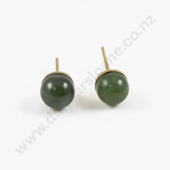 Pair Gold Plated Jade Stud Earrings