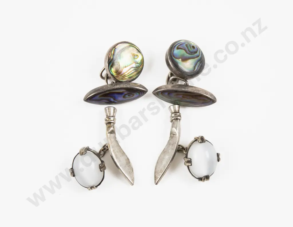 Two Pairs of NZ Paua and Moonstone Cuff Links Image 1++