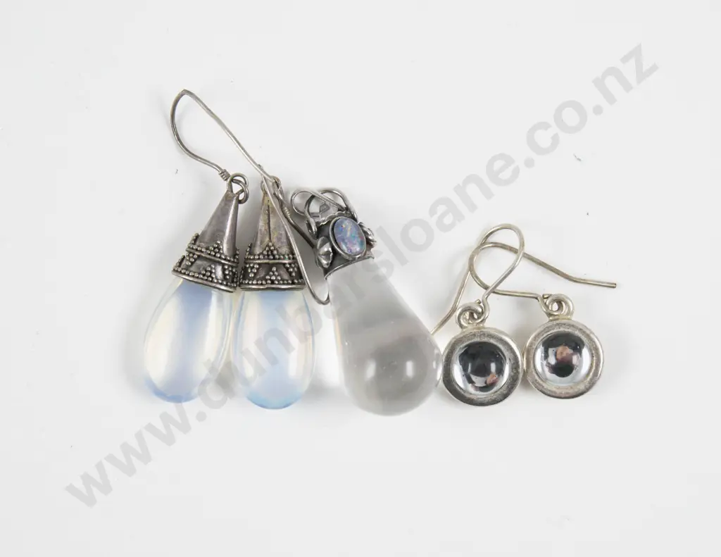 Pair S/S and Opalite Pendant Drop Earrings with Crystal Pendant and Earrings Image 1++