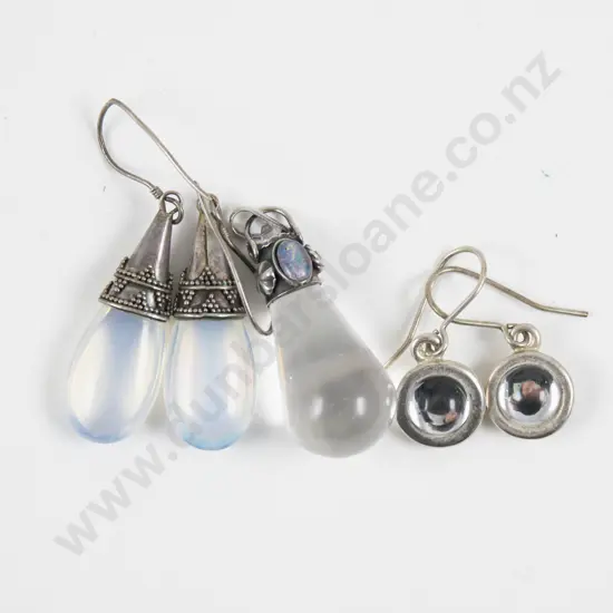 Pair S/S and Opalite Pendant Drop Earrings with Crystal Pendant and Earrings