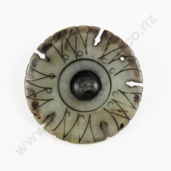 Chinese Jade Spinning Prayer Wheel Medallion Pendant