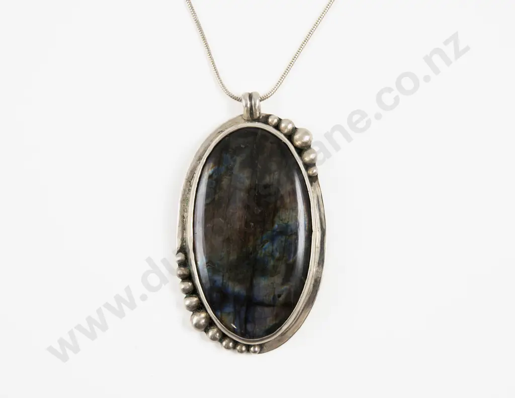 Large S/S Single Stone Labradorite Pendant Image 1++