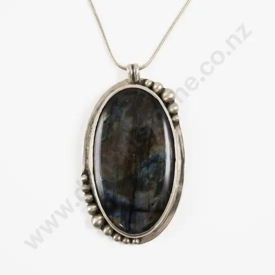 Large S/S Single Stone Labradorite Pendant