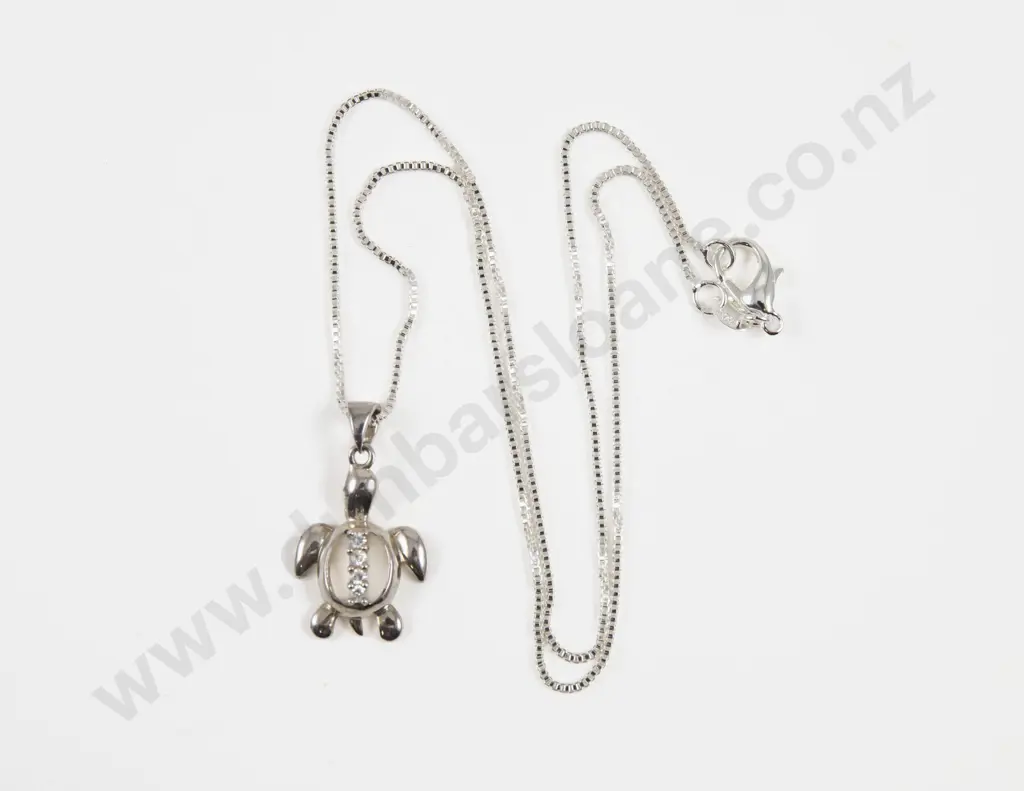 S/S Four Stone Cubic Zirconia Turtle Pendant Image 1++