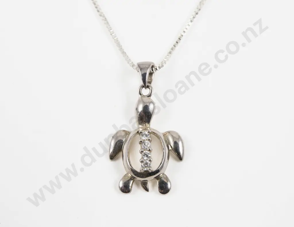 S/S Four Stone Cubic Zirconia Turtle Pendant Image 1++