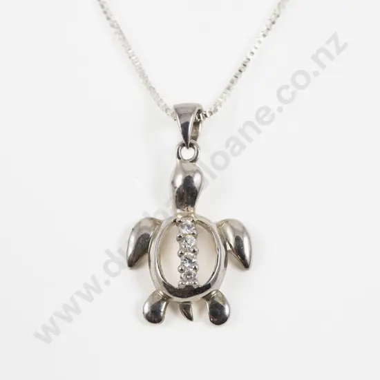 S/S Four Stone Cubic Zirconia Turtle Pendant