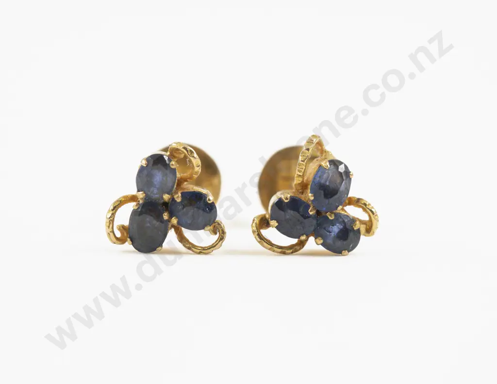 Pair 22ct Three Stone Sapphire Stud Earrings Image 1++