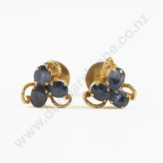 Pair 22ct Three Stone Sapphire Stud Earrings