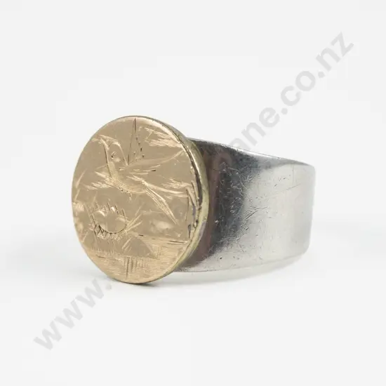 Mexican .925 Silver and 9ct Gold Coin Signet Ring