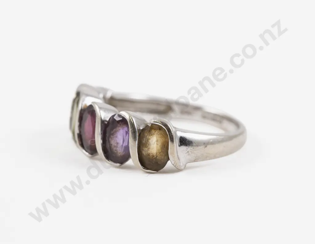 9ct White Gold Five Stone Multi Gemstone Ring Image 1++