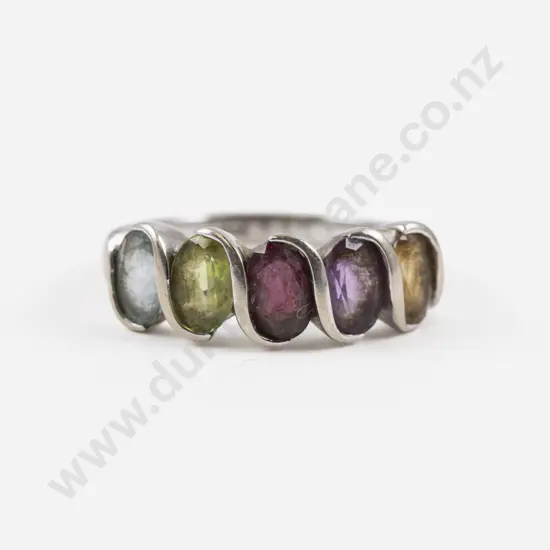 9ct White Gold Five Stone Multi Gemstone Ring