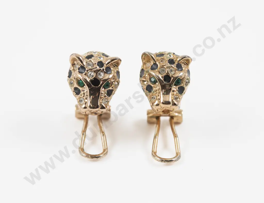 Pair Gold Plated Gem Stone Leopard Earrings Image 1++