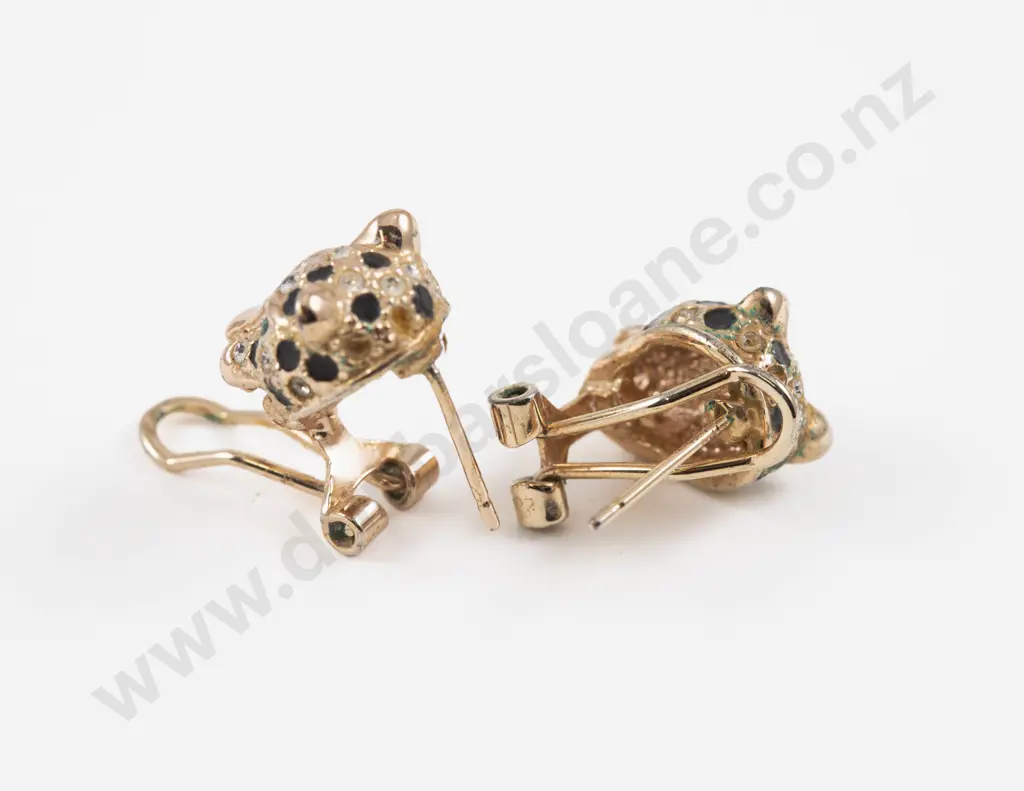 Pair Gold Plated Gem Stone Leopard Earrings Image 1++
