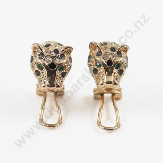 Pair Gold Plated Gem Stone Leopard Earrings
