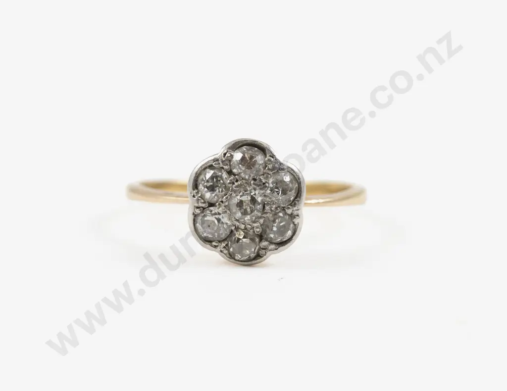 Victorian 15ct Seven Stone Diamond Floret Cluster Ring Image 1++