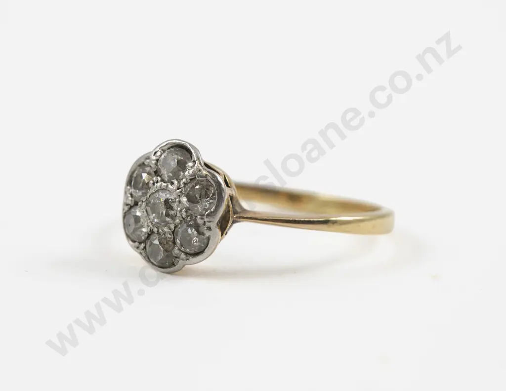 Victorian 15ct Seven Stone Diamond Floret Cluster Ring Image 1++
