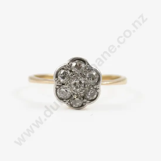 Victorian 15ct Seven Stone Diamond Floret Cluster Ring