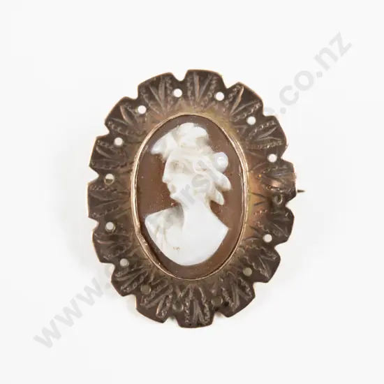 9ct Framed Classical Portrait Cameo Brooch
